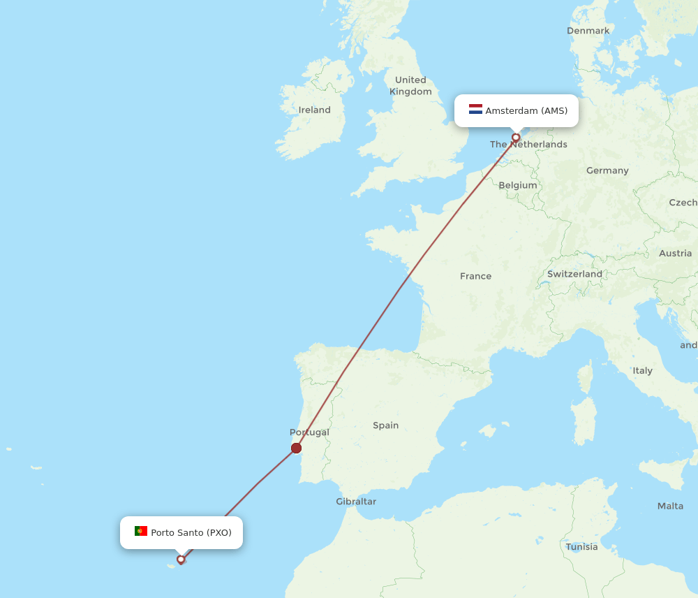 PXO-AMS flight routes