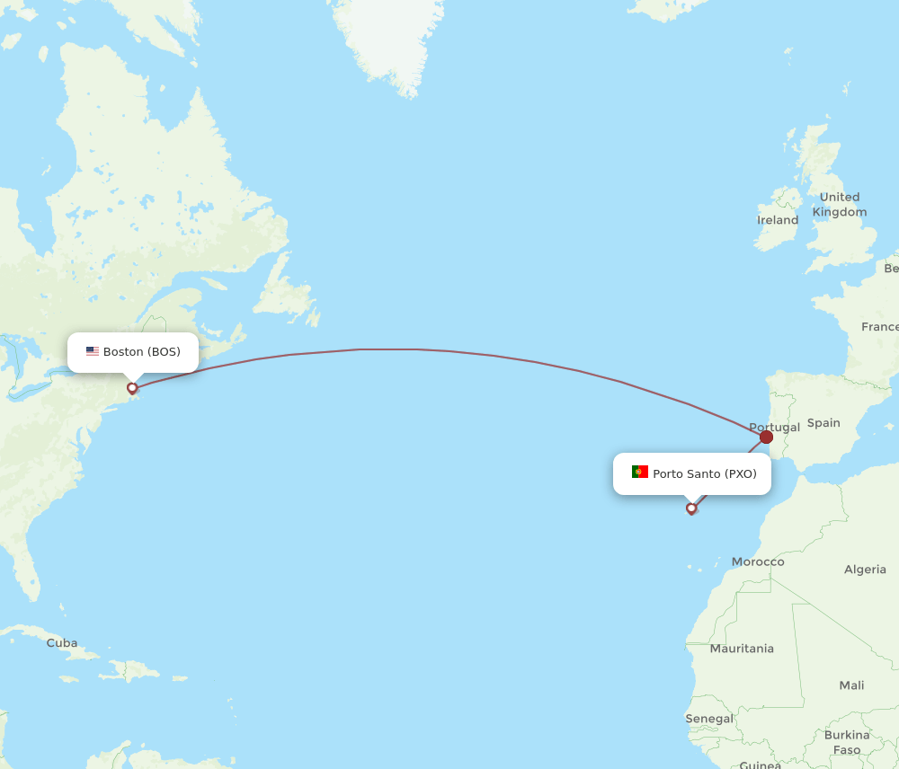 PXO-BOS flight routes