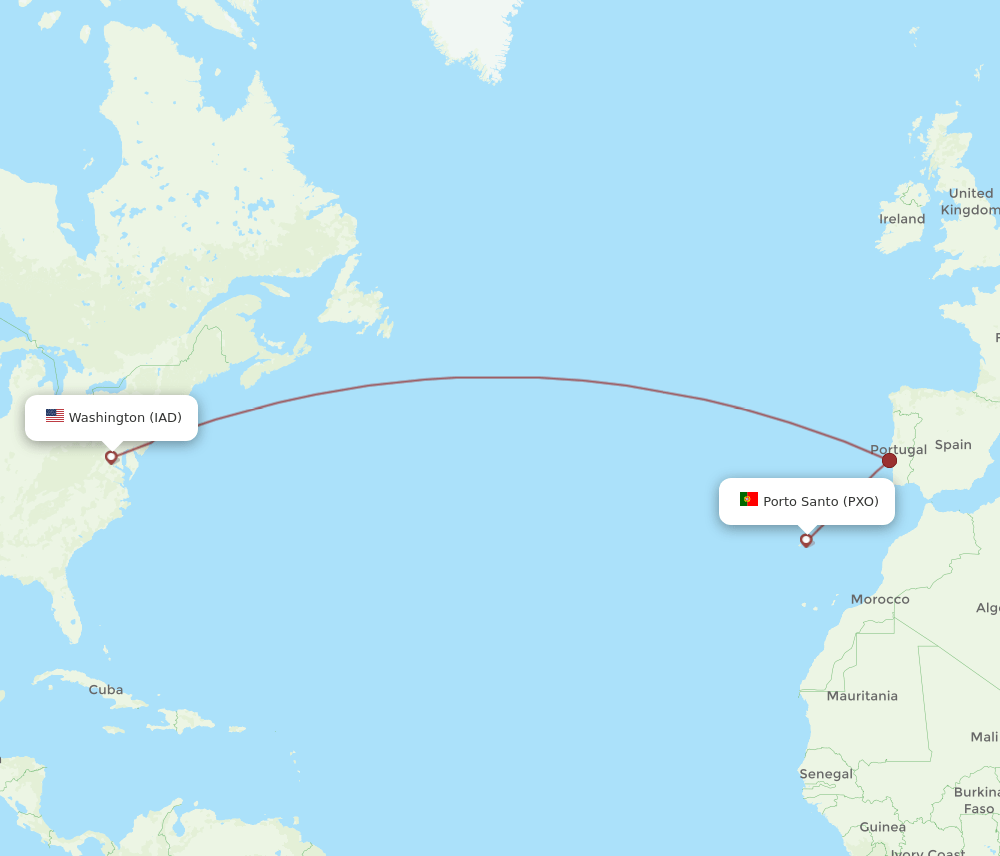 PXO-IAD flight routes