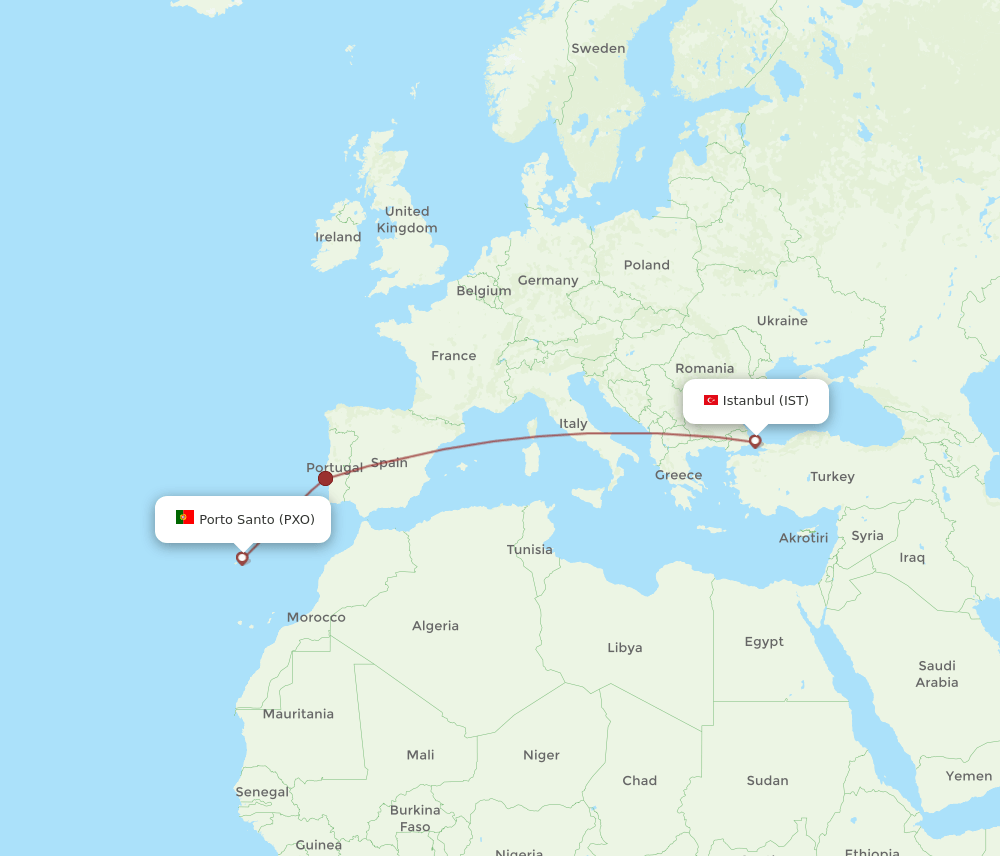 PXO to IST flights and routes map