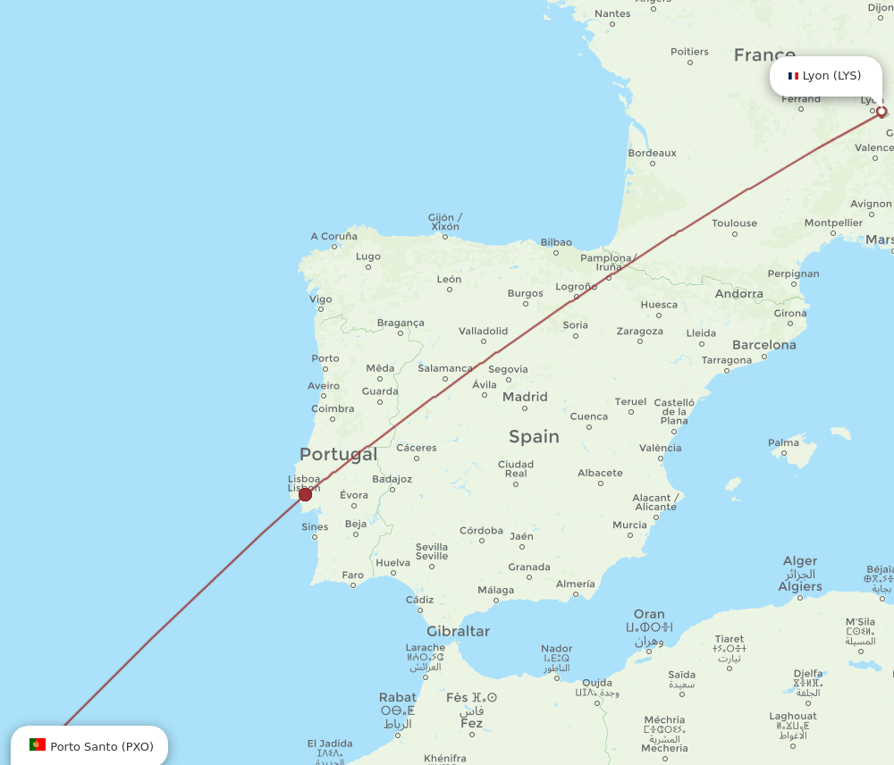 PXO to LYS flights and routes map