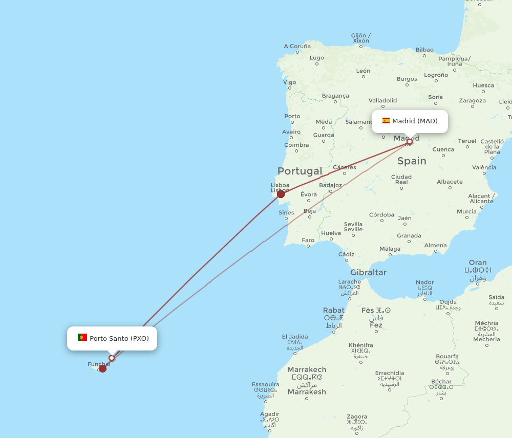 PXO to MAD flights and routes map