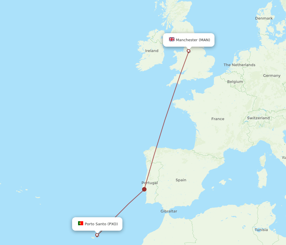 PXO to MAN flights and routes map