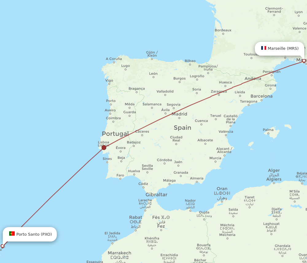 PXO to MRS flights and routes map