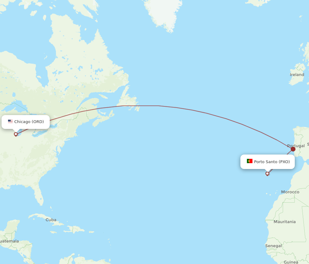 PXO to ORD flights and routes map