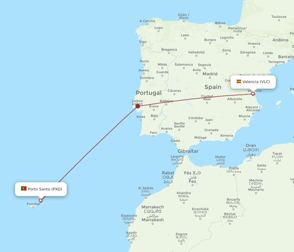 PXO to VLC flights and routes map