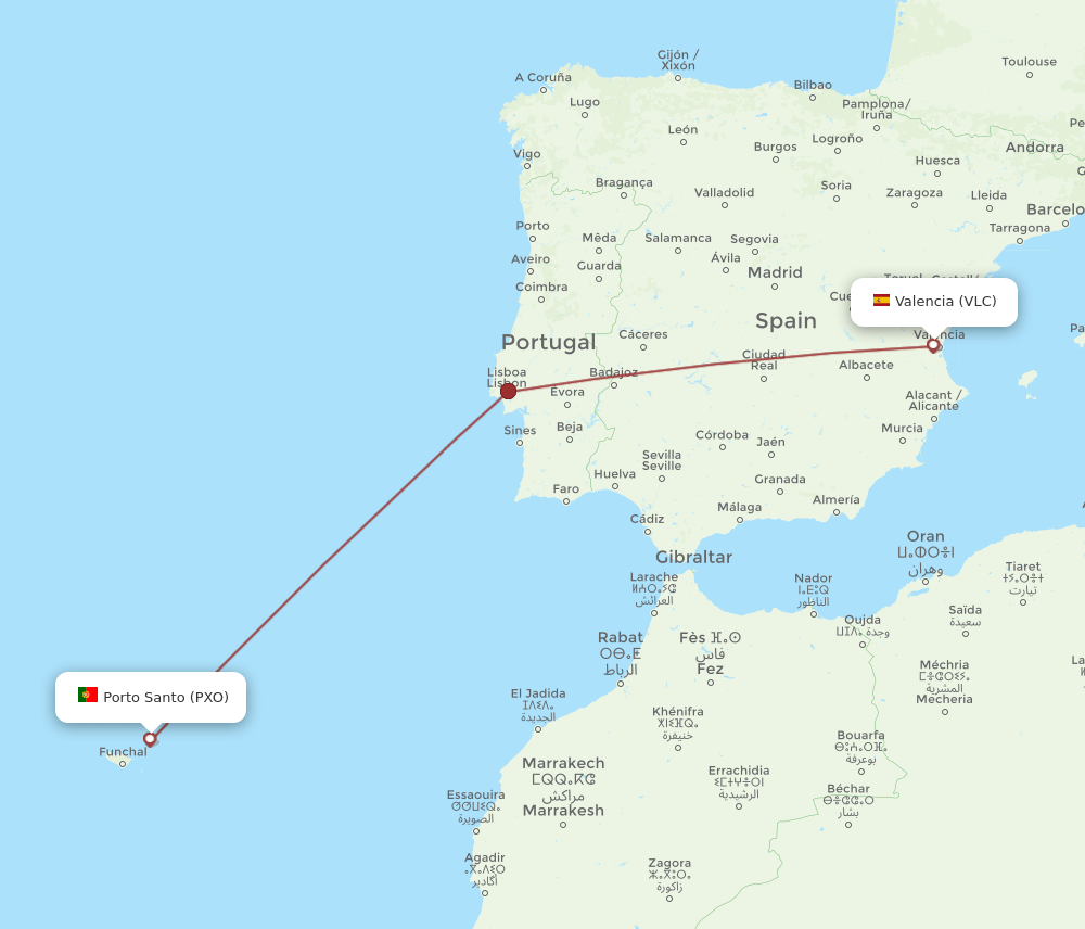 PXO-VLC flight routes
