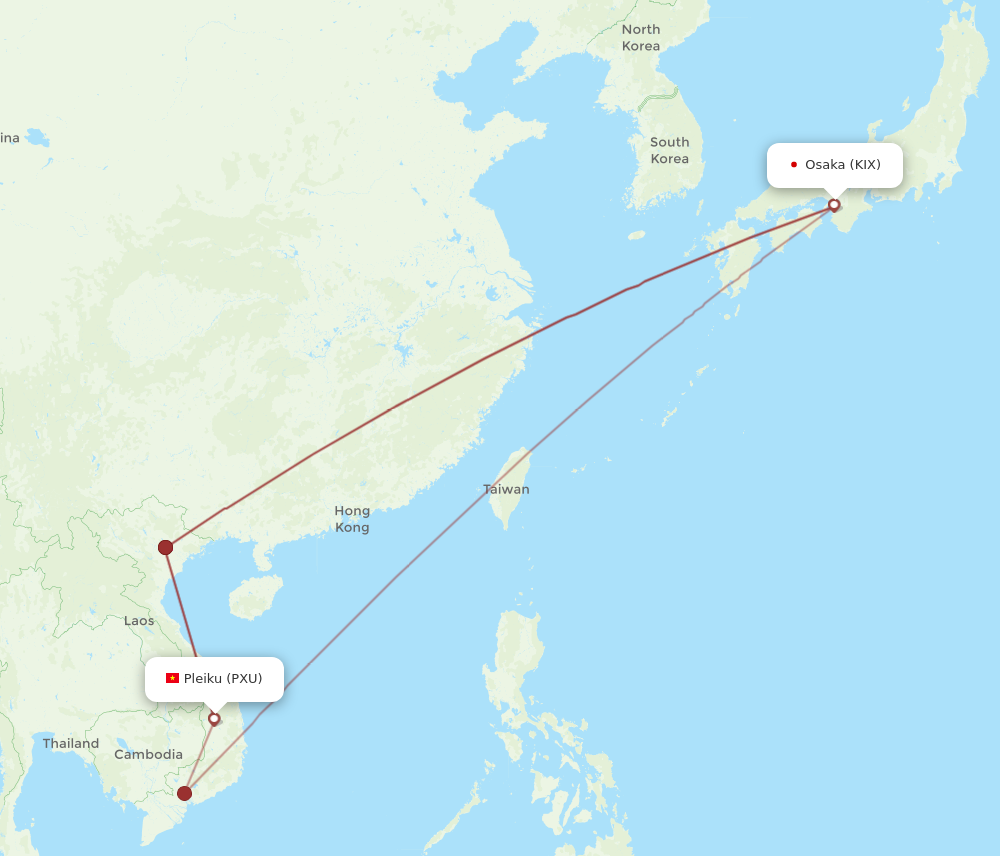 PXU to KIX flights and routes map