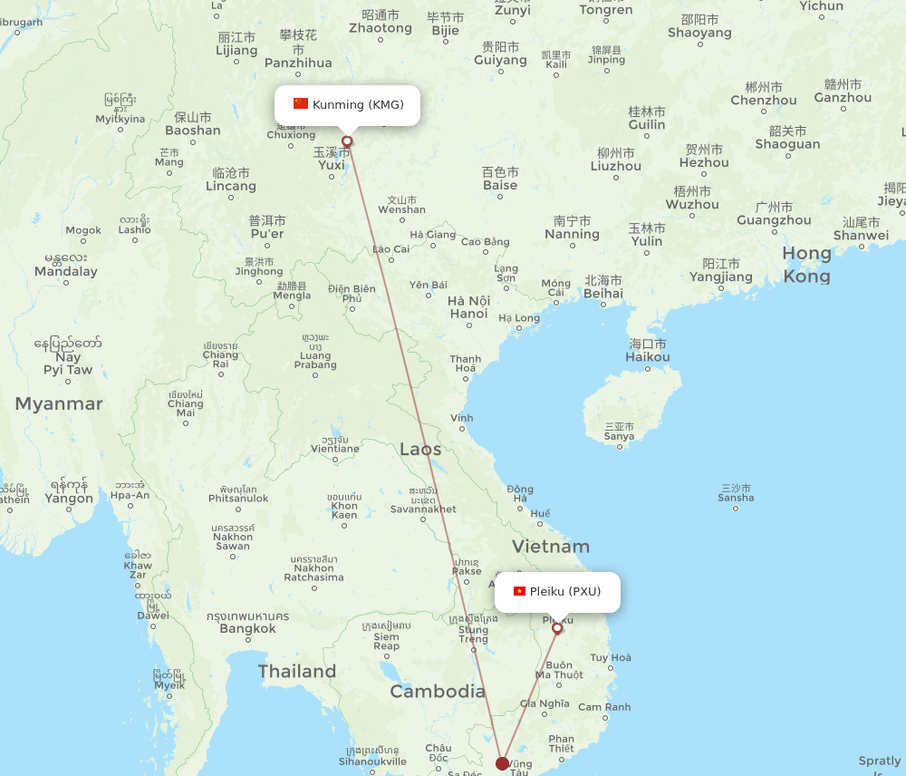 PXU-KMG flight routes