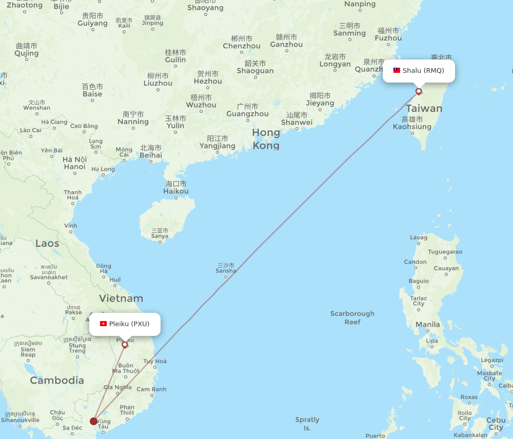 Shalu - Pleiku route map and flight paths
