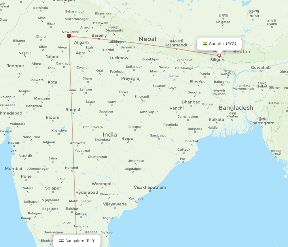 PYG-BLR flight routes