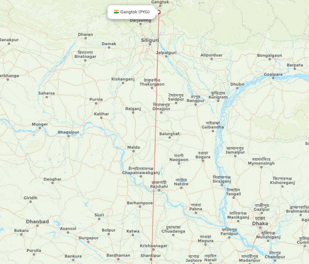 Pakyong - Kolkata route map and flight paths