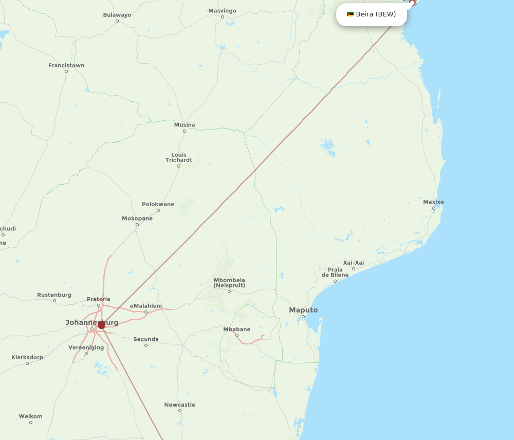 PZB-BEW flight routes