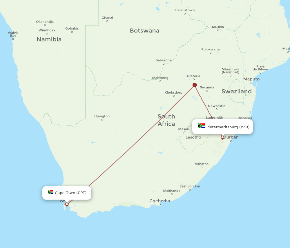 PZB-CPT flight routes