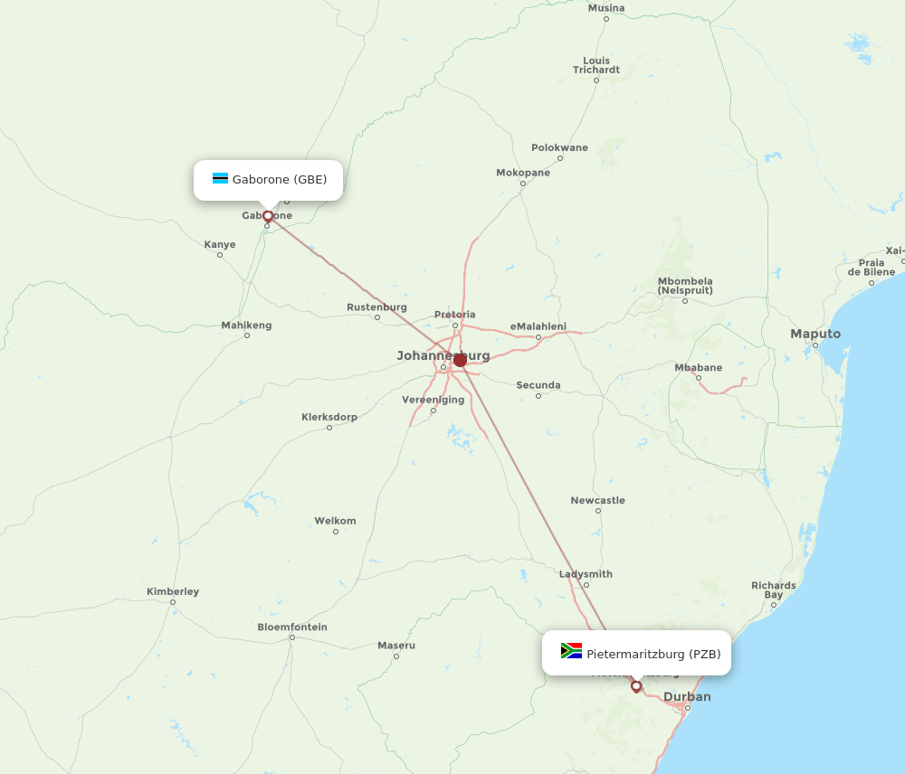 PZB-GBE flight routes