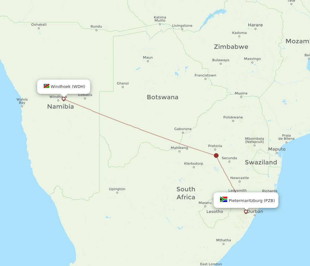 PZB-WDH flight routes