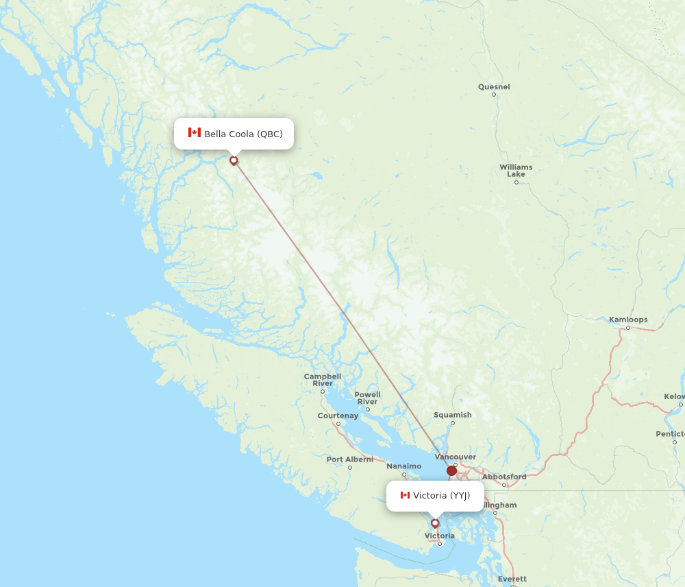 Victoria - Bella Coola route map and flight paths
