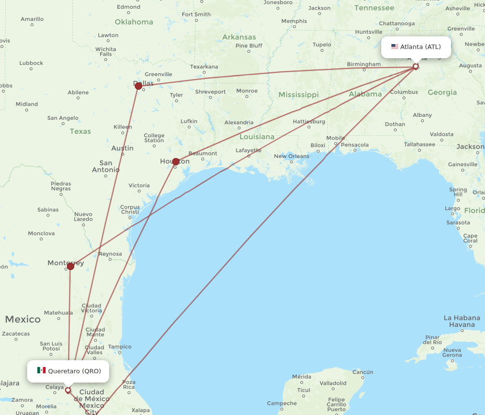 QRO-ATL flight routes