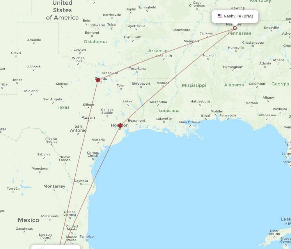 QRO to BNA flights and routes map