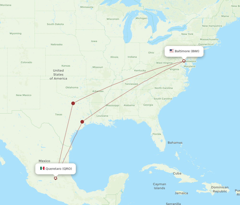QRO-BWI flight routes