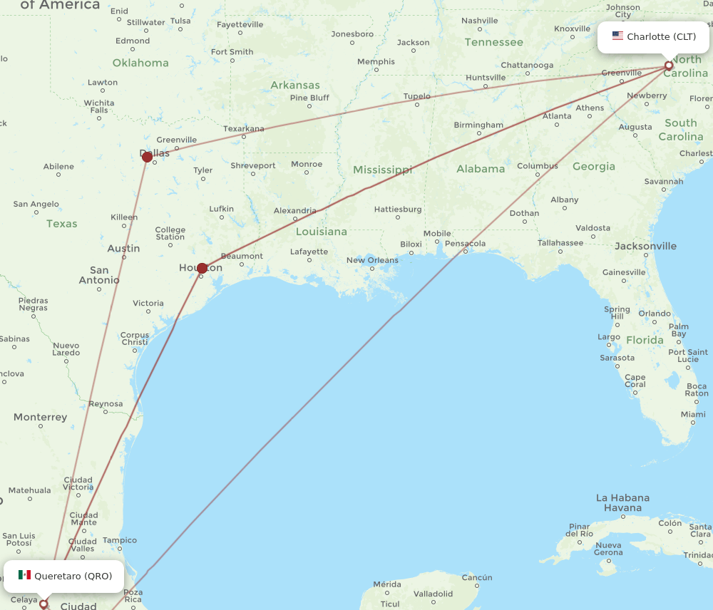 QRO-CLT flight routes