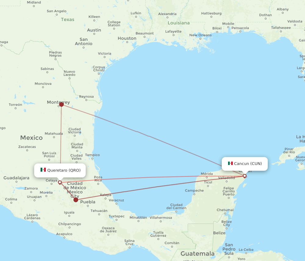 QRO-CUN flight routes