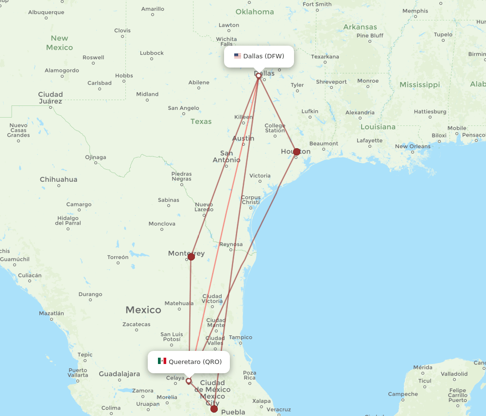 QRO-DFW flight routes