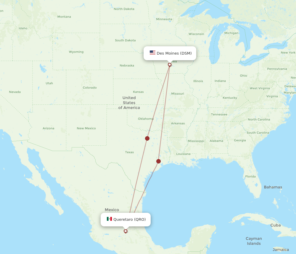 QRO to DSM flights and routes map