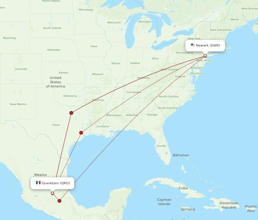 QRO-EWR flight routes