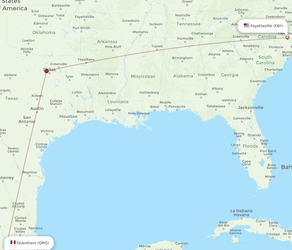 QRO-FAY flight routes