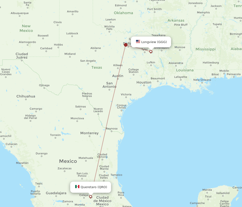 QRO-GGG flight routes