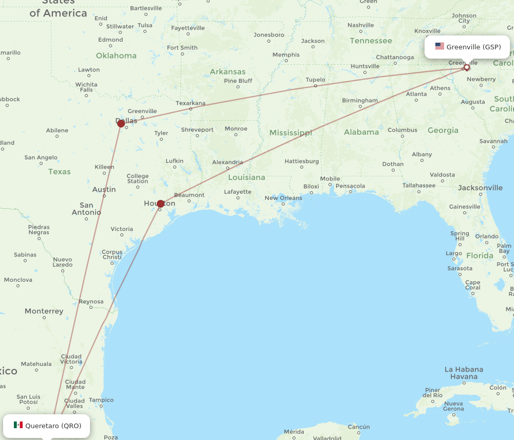 QRO-GSP flight routes