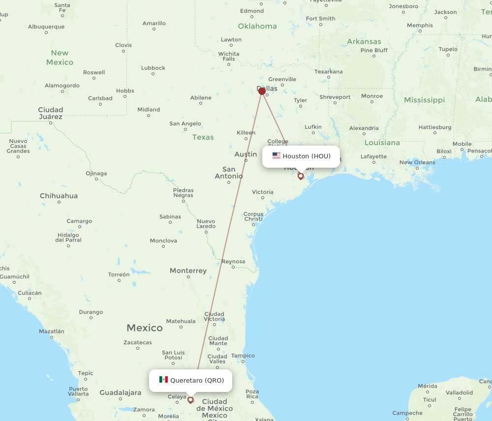 QRO-HOU flight routes