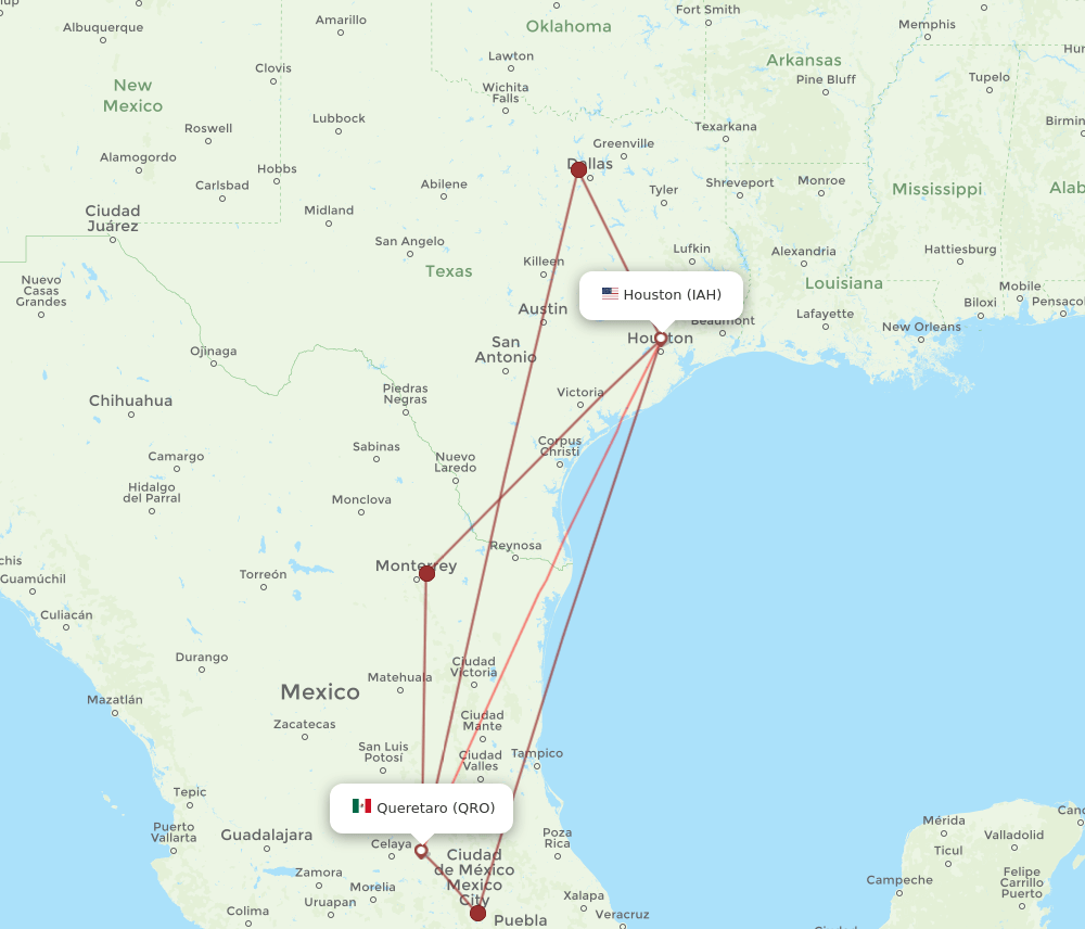 QRO-IAH flight routes
