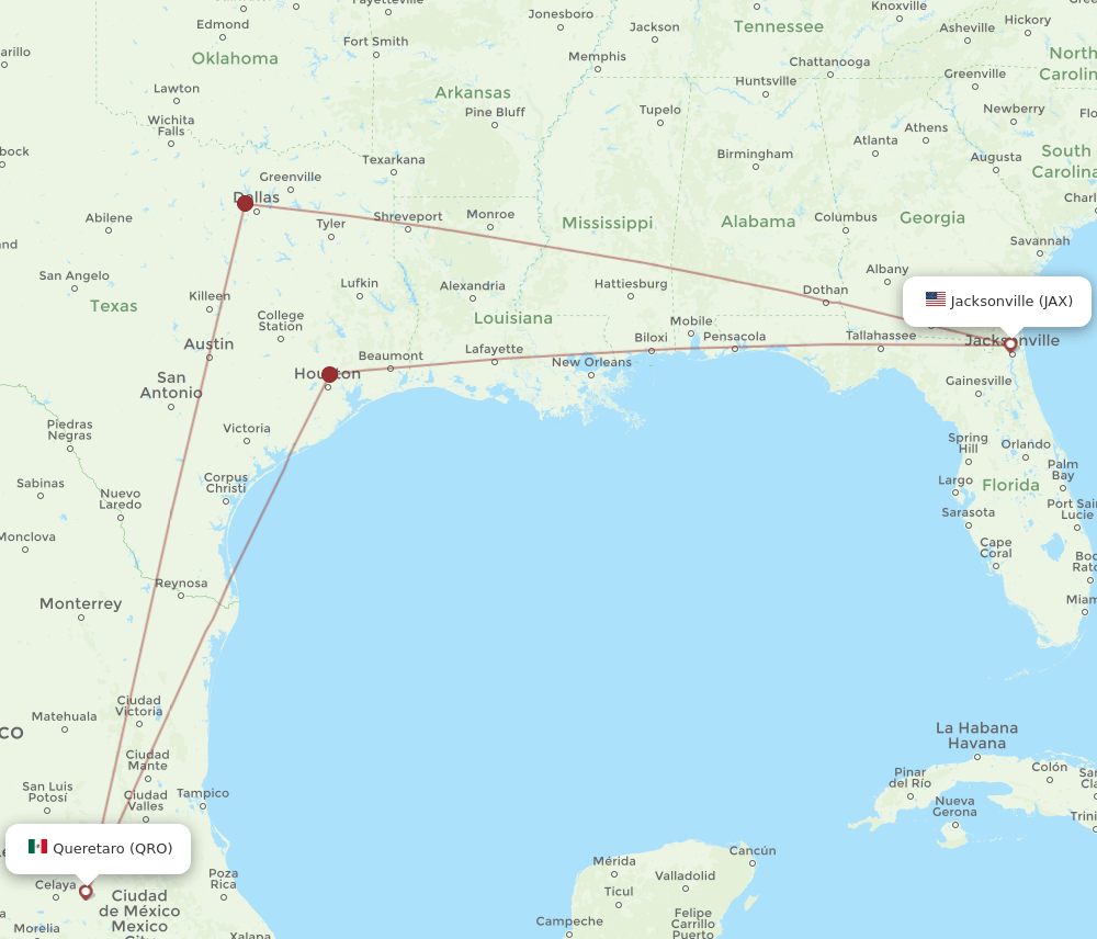 QRO-JAX flight routes