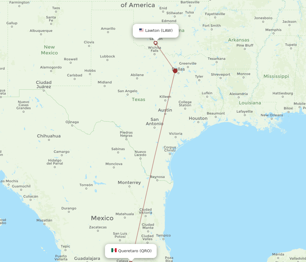 QRO to LAW flights and routes map