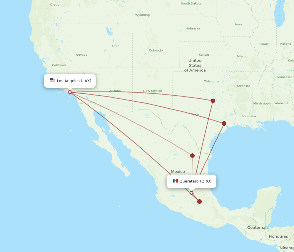 QRO to LAX flights and routes map
