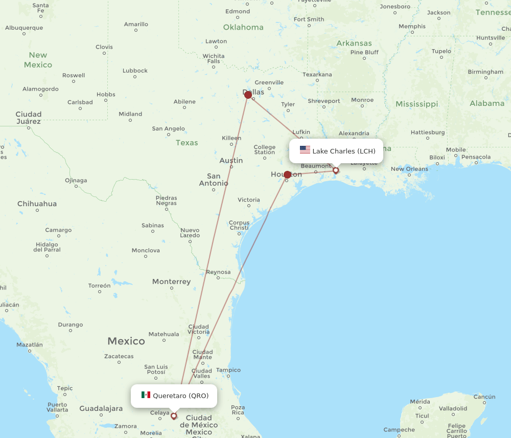 QRO-LCH flight routes