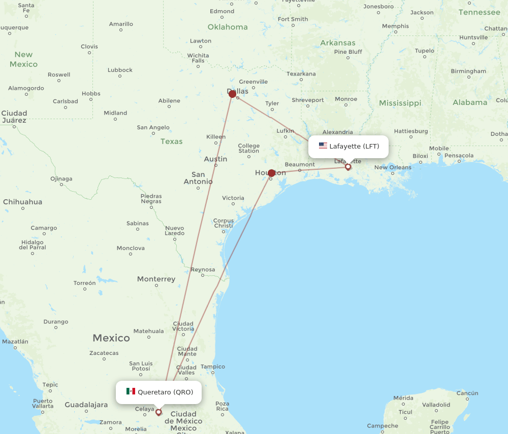 QRO-LFT flight routes