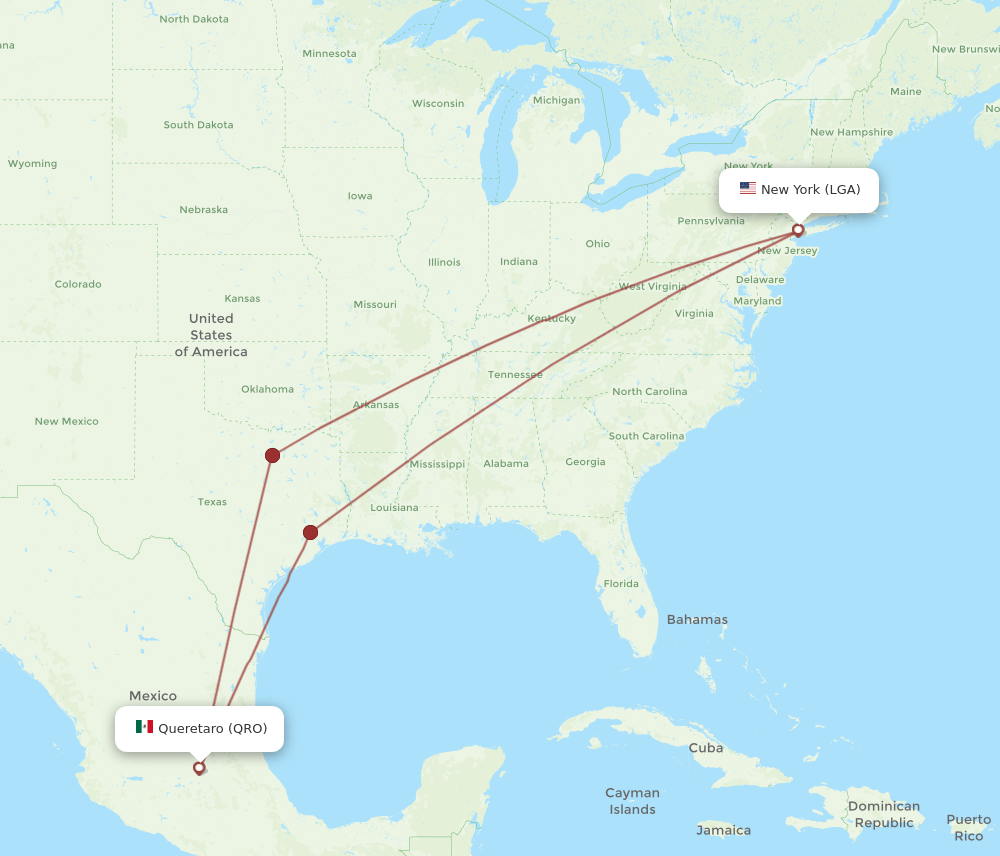 QRO-LGA flight routes