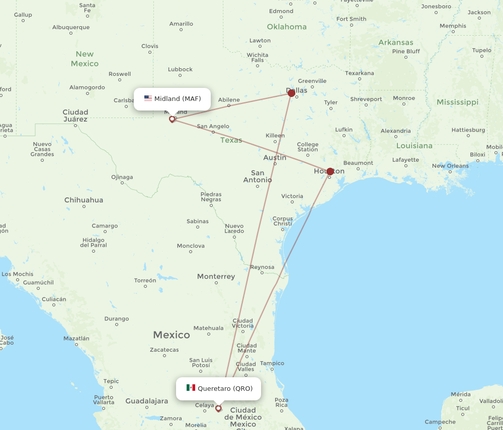 QRO-MAF flight routes