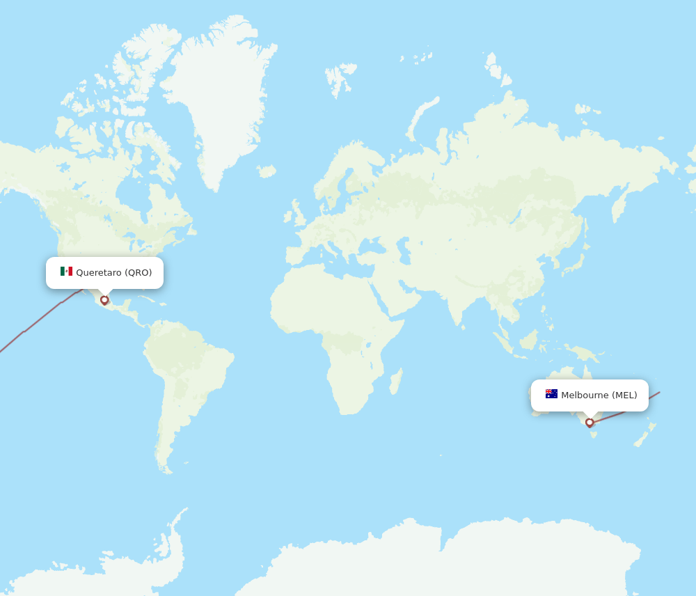 Melbourne - Queretaro route map and flight paths