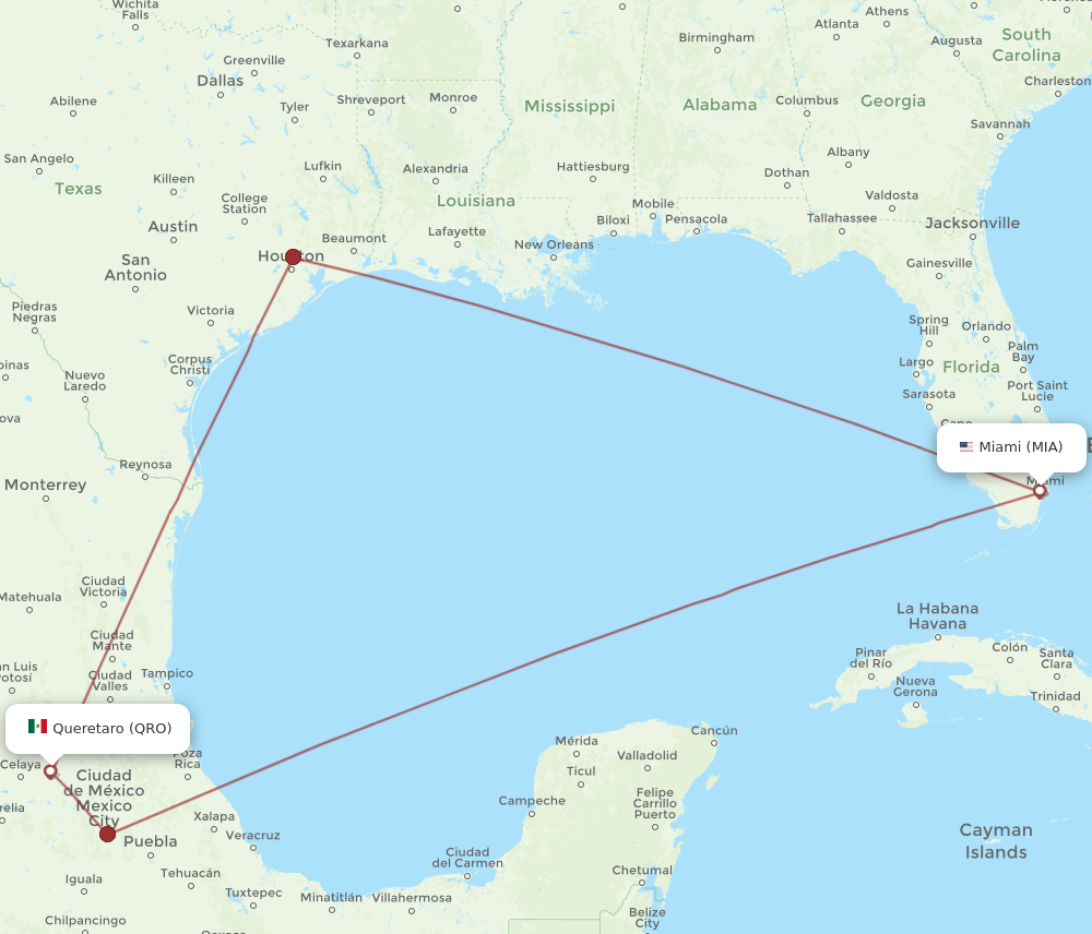 QRO-MIA flight routes