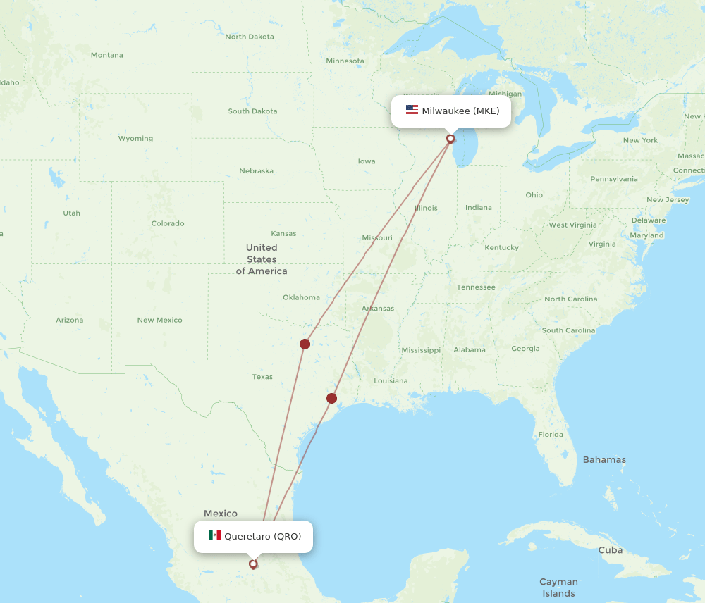QRO to MKE flights and routes map