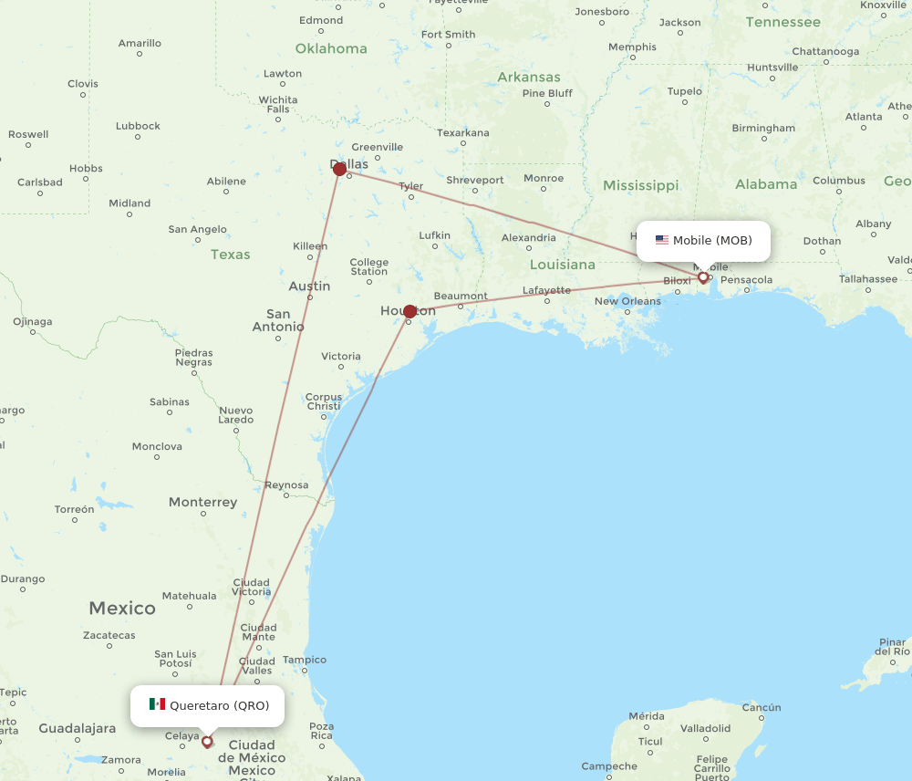 QRO to MOB flights and routes map