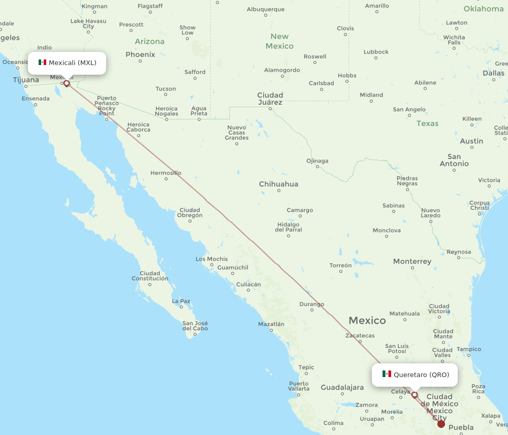 QRO to MXL flights and routes map