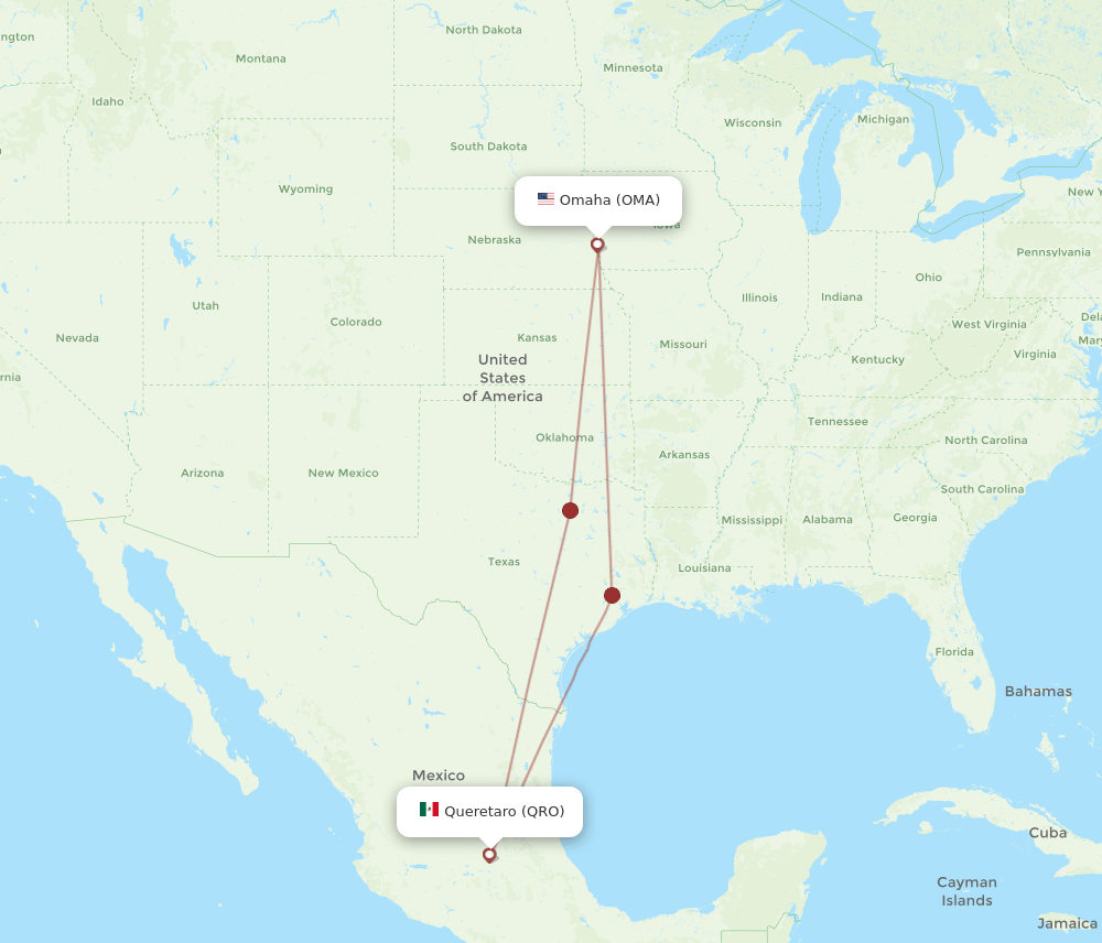 QRO-OMA flight routes