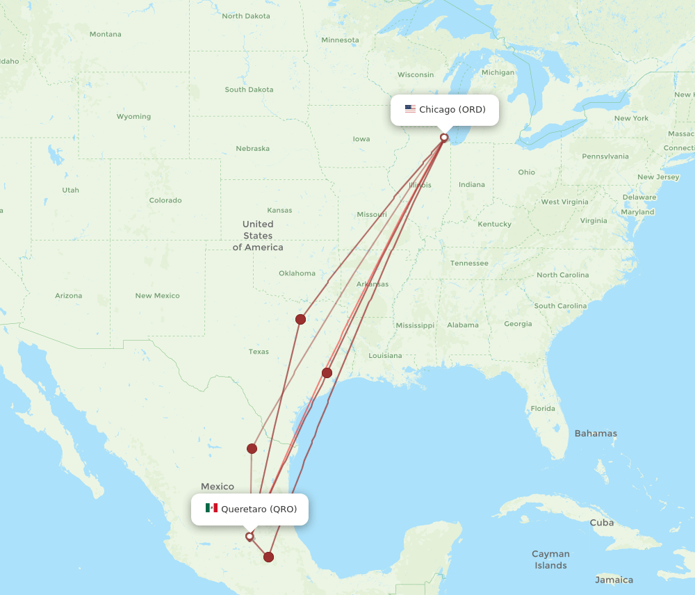 QRO-ORD flight routes