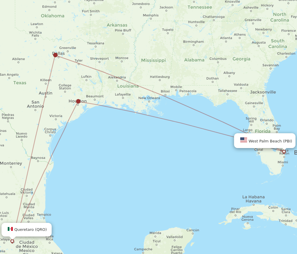 QRO-PBI flight routes