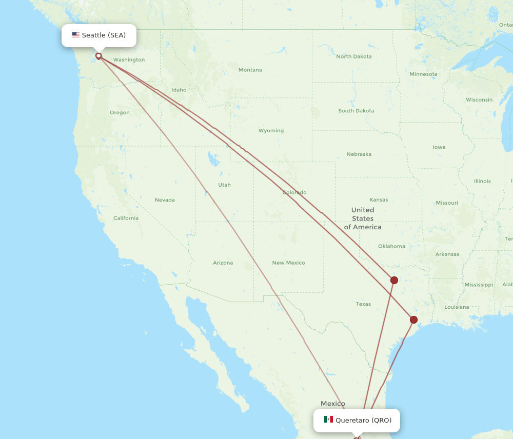 QRO to SEA flights and routes map